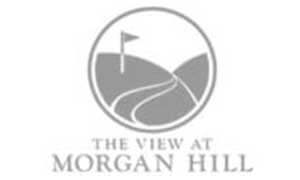 Logo for The View at Morgan Hill, featuring a winding path leading to a flag on a hill within a circular frame.